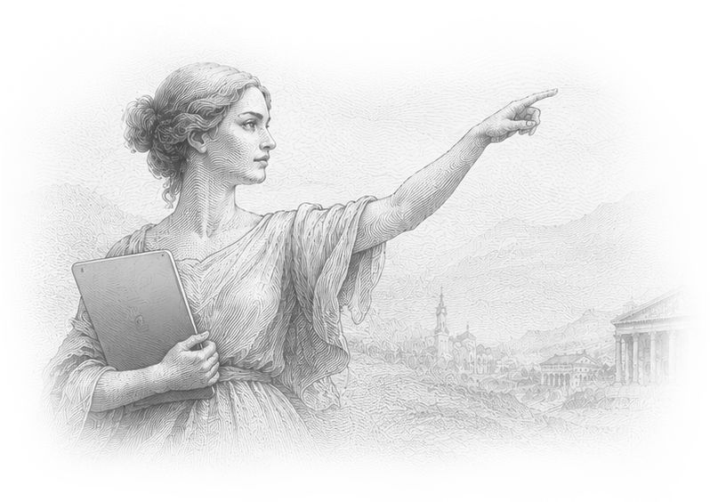 Illustration allégorique d'une figure de la République désignant l'horizon